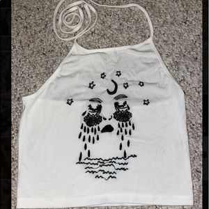 Brandy Melville embroidered tie halter top